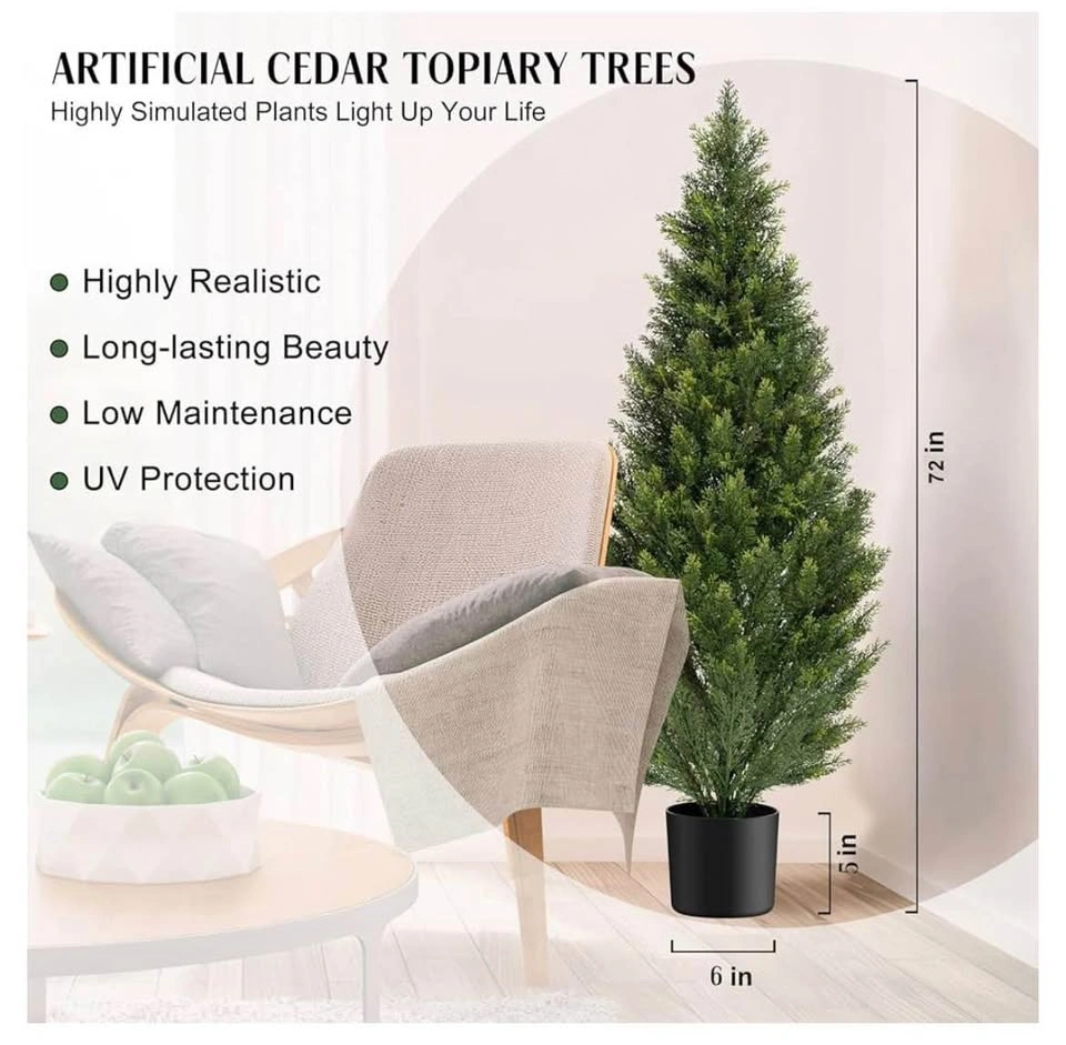 6FT Artificial Topiary Cedar Tree UV Protection - photo 3