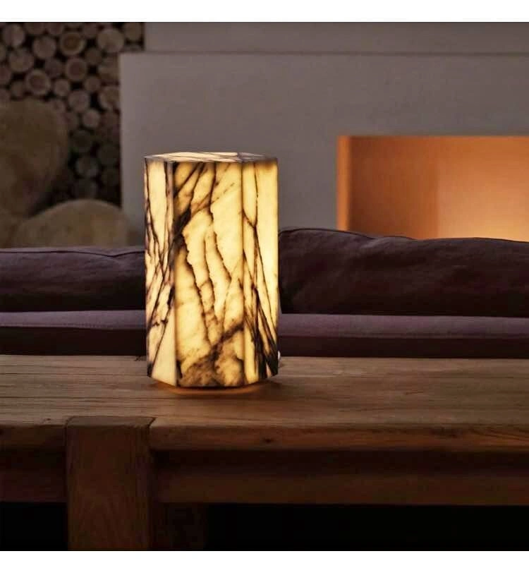 Handcrafted Real Marble Table Lamp with Tri-Color LED