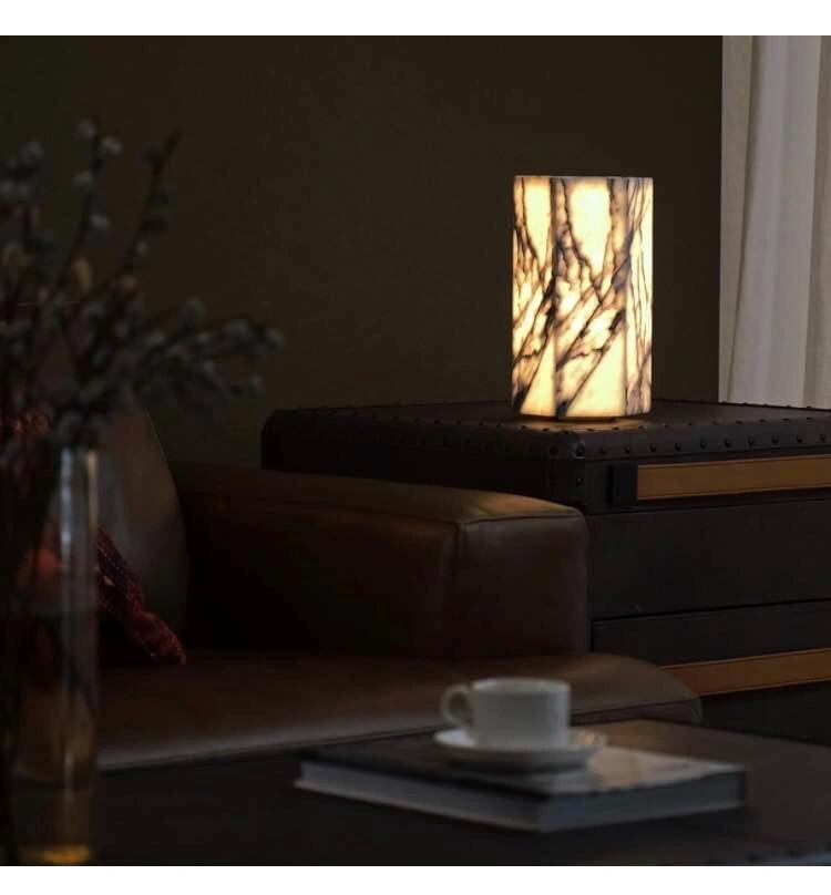 Handcrafted Real Marble Table Lamp with Tri-Color LED - photo 2