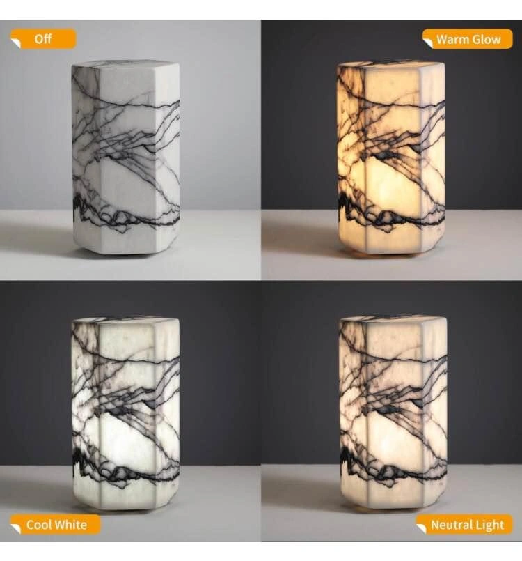 Handcrafted Real Marble Table Lamp with Tri-Color LED - photo 4