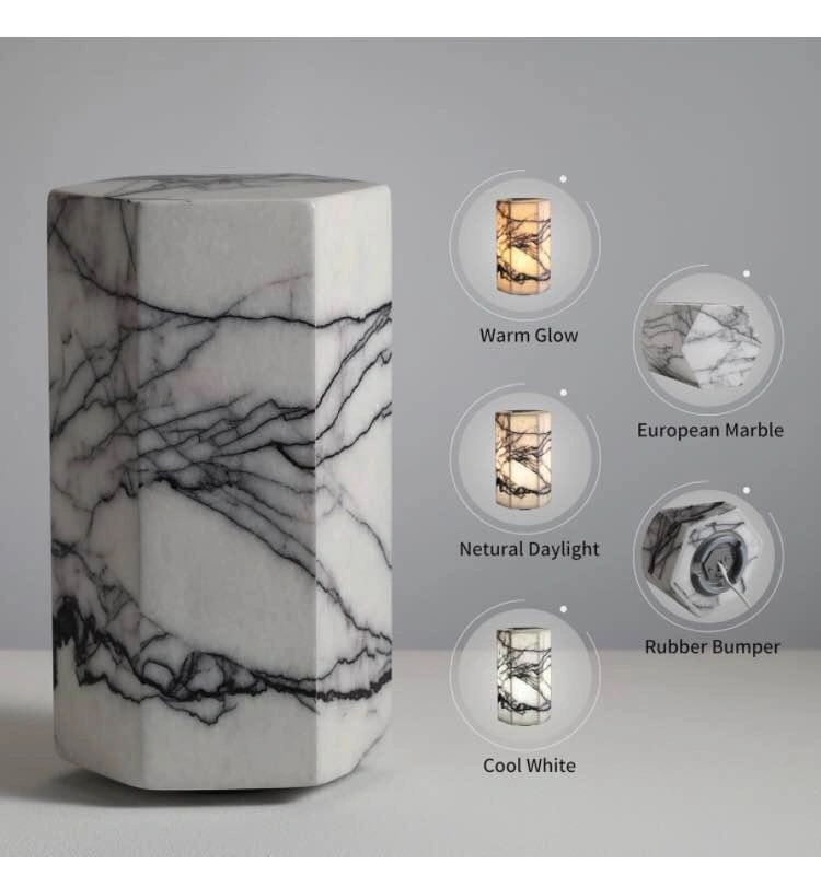 Handcrafted Real Marble Table Lamp with Tri-Color LED - photo 5