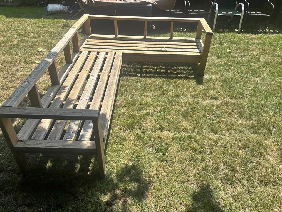 Handmade Wooden L-Shaped Outdoor Sectional Bench