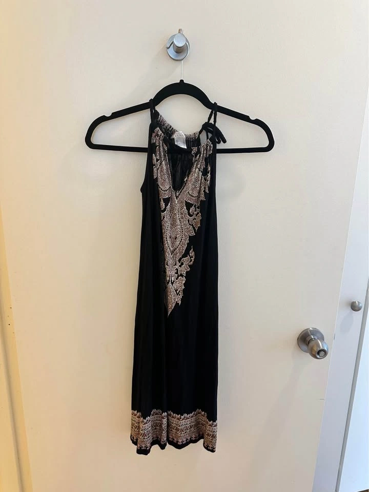 VENUS Black Mini Dress with Beige Embroidered Front - photo 2