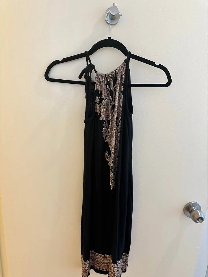 VENUS Black Mini Dress with Beige Embroidered Front - photo 3