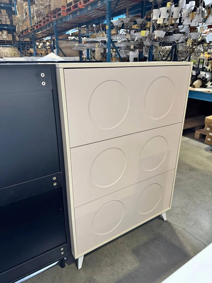 French Cream Shoe Cabinet – 3 Flip-Down Doors