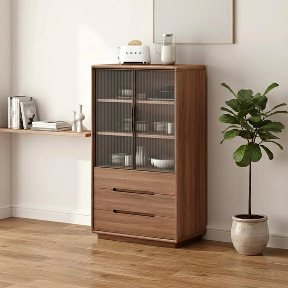 CWCK020 C0250 Modern Glass Door Wooden Kitchen Storage Cabinet