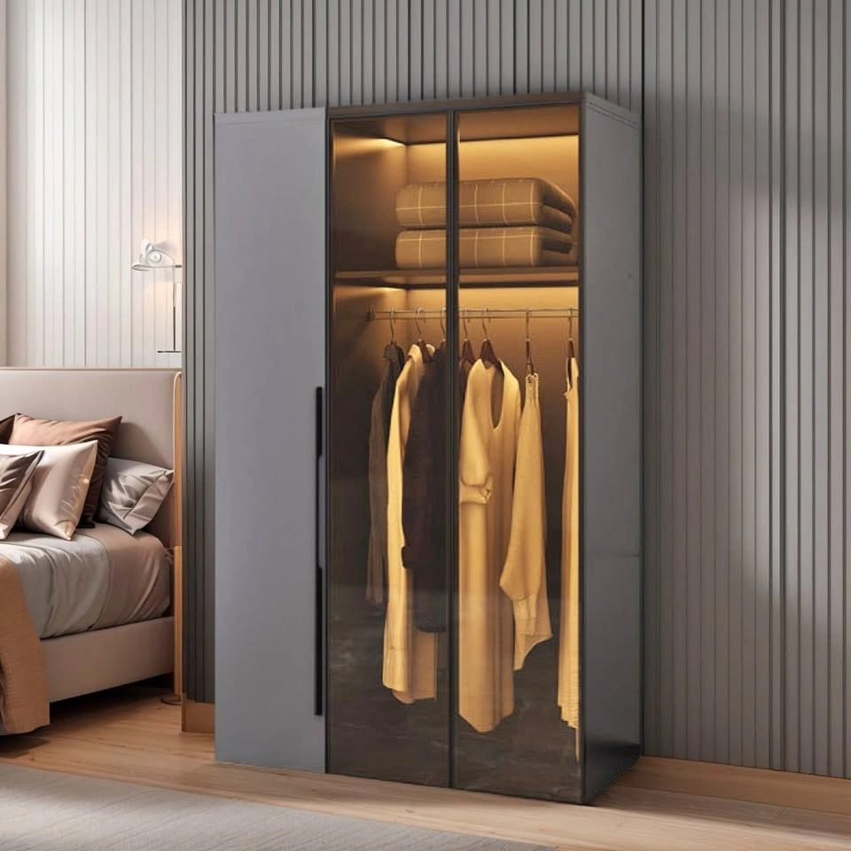 CC052 A1807 Modern Minimalist Wardrobe with Glass Doors