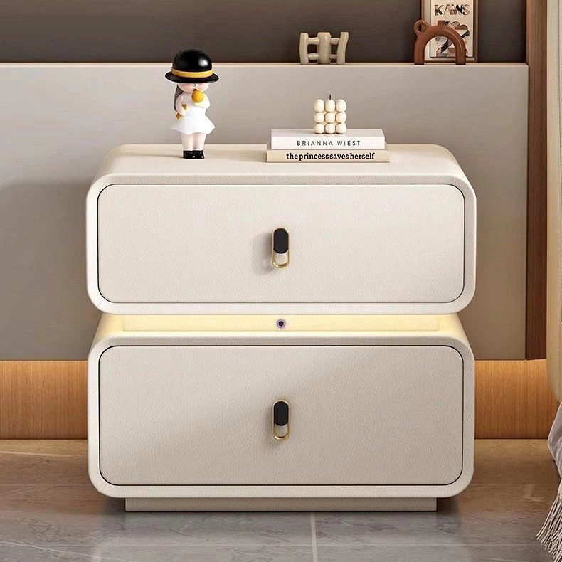 CBD026 A1801 Solid Wood Bedside Table with Leather Wrap