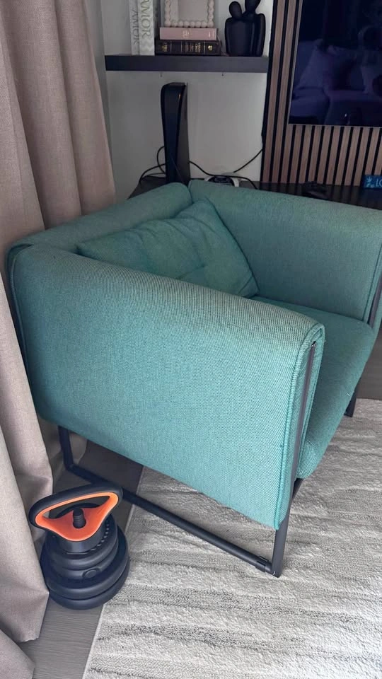 Modern Teal Fabric Armchair with Black Metal Frame