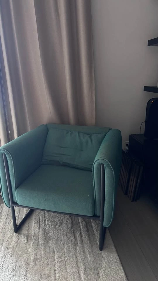 Modern Teal Fabric Armchair with Black Metal Frame - photo 3