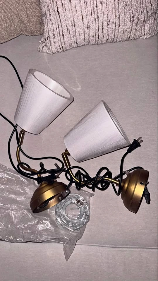 Set of 2 Brass Wall Sconce Lamps with White Shades