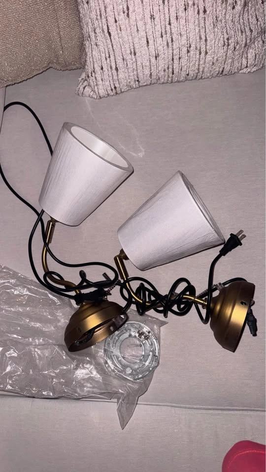 Set of 2 Brass Wall Sconce Lamps with White Shades - photo 2