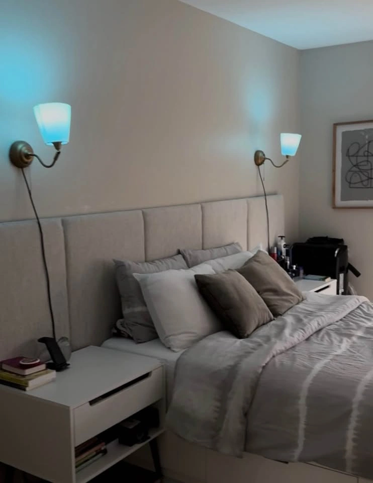 Set of 2 Brass Wall Sconce Lamps with White Shades - photo 3