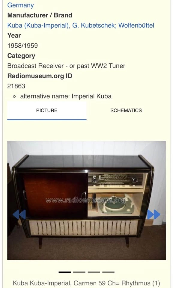 Working vintage Kuba/Telefunken stereo console with minibar