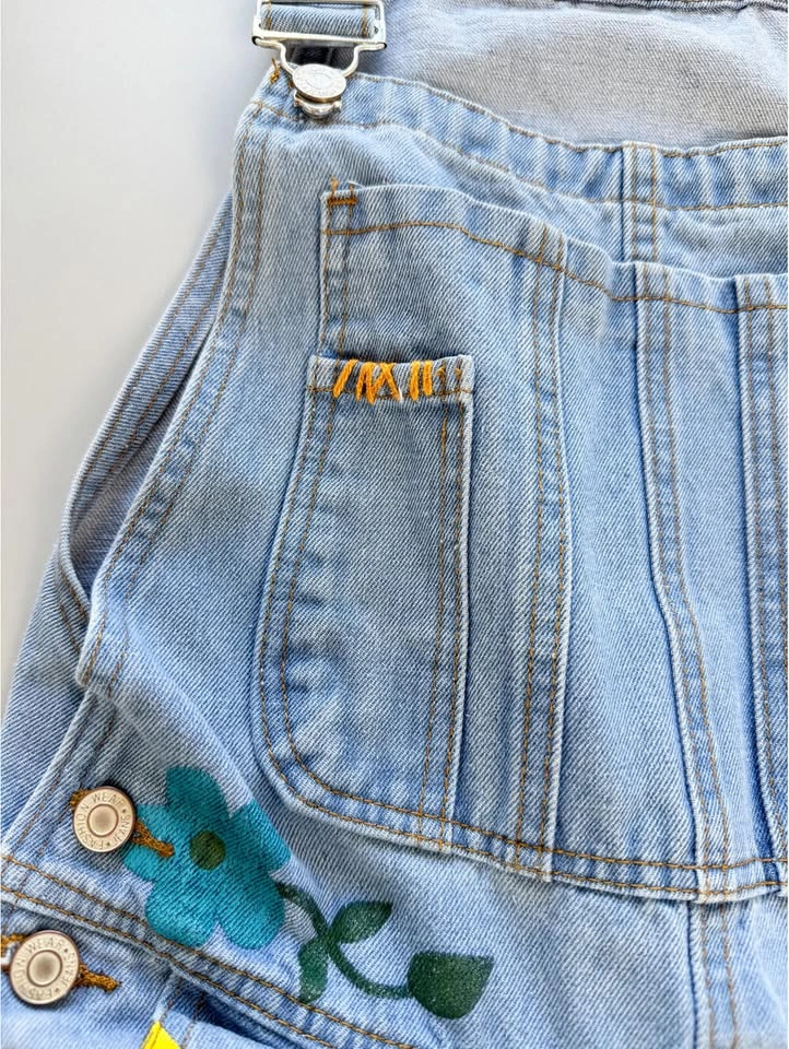 Floral Denim Overalls, Painted Denim Dungarees, Flower Overalls - photo 5