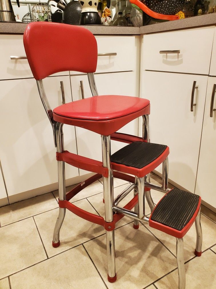 Cosco Retro Counter Stool with Pull Out Step Stool