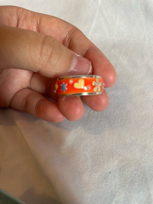 Orange Enamel Floral Ring