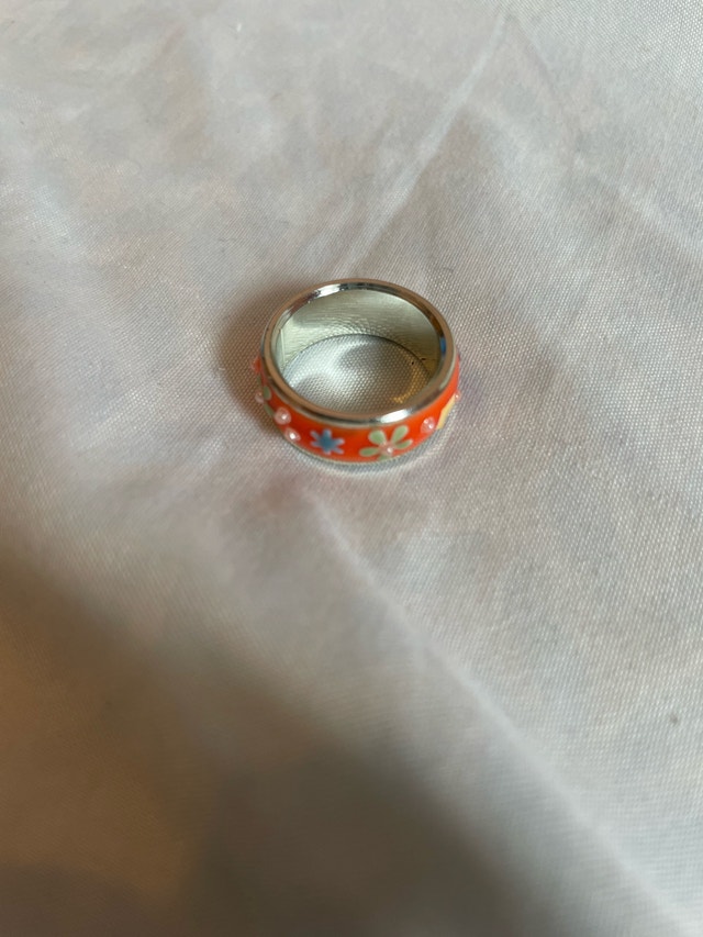 Orange Enamel Floral Ring - photo 2