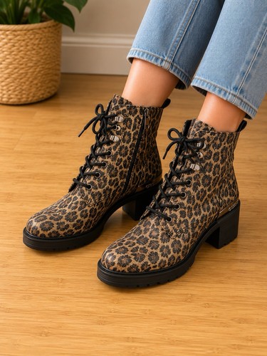 GUESS Women’s Size 6.5 Leopard Print Leather Combat Boots