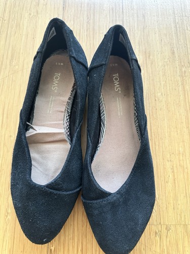 TOMS Women's Black Suede Ballet Flats Slip-On Almond Toe 6.5 - photo 2