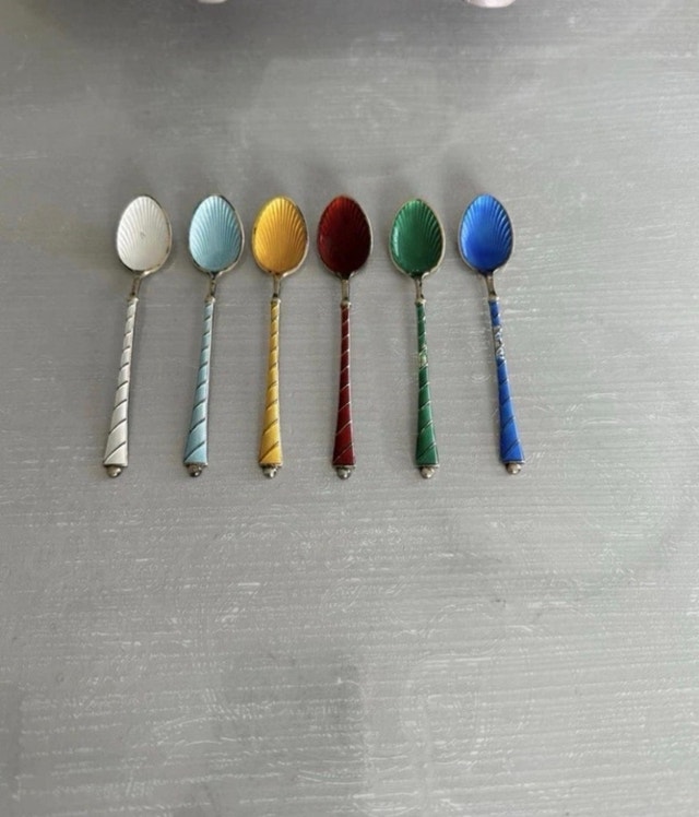 Signed Elo Denmark Sterling Silver Gilt Guilloche Spoons
