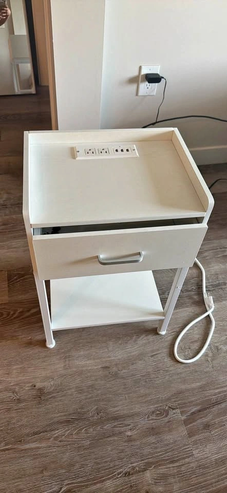 White Nightstand with Built-in USB & Power Outlets – $50