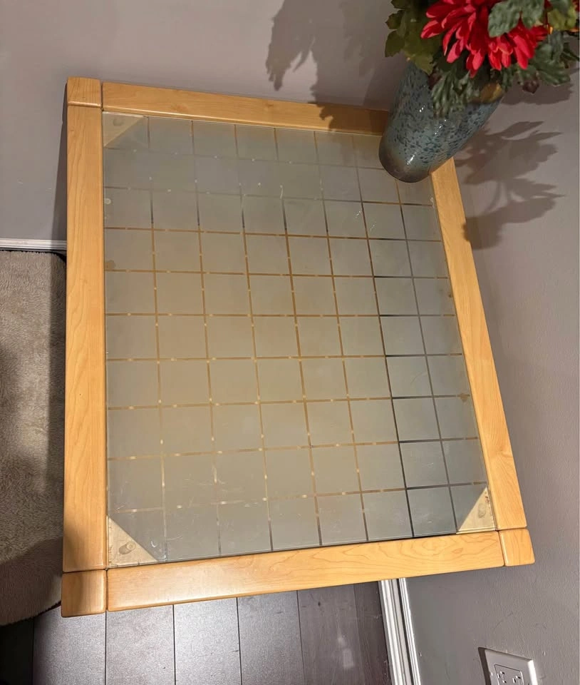 Light Wood End Table with Frosted Grid Glass Top from IKEA