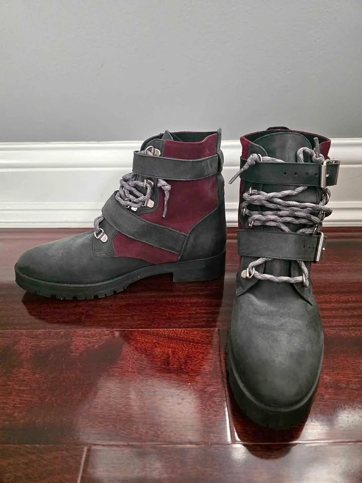 Suede Gray/Maroon Combat boots Size 38
