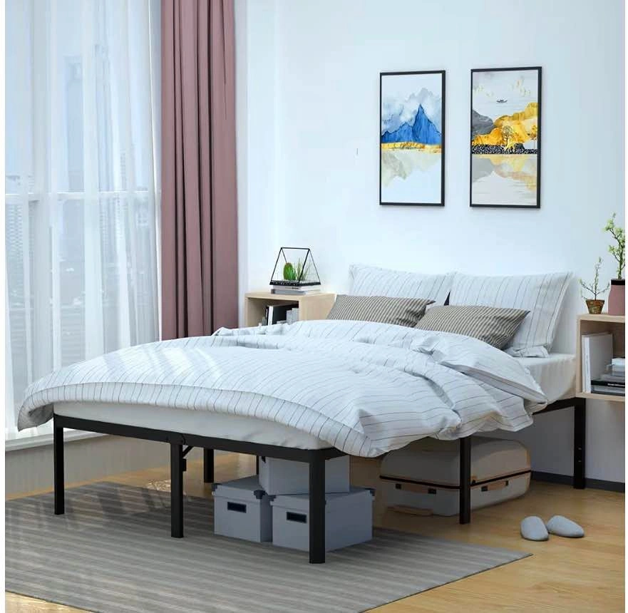 Queen Size Bed Frame, 18” Height, Foldable with Steel Slats