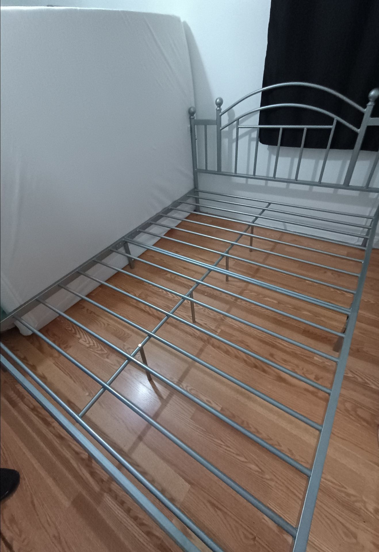 Silver Toned Metal Queen Bed Frame