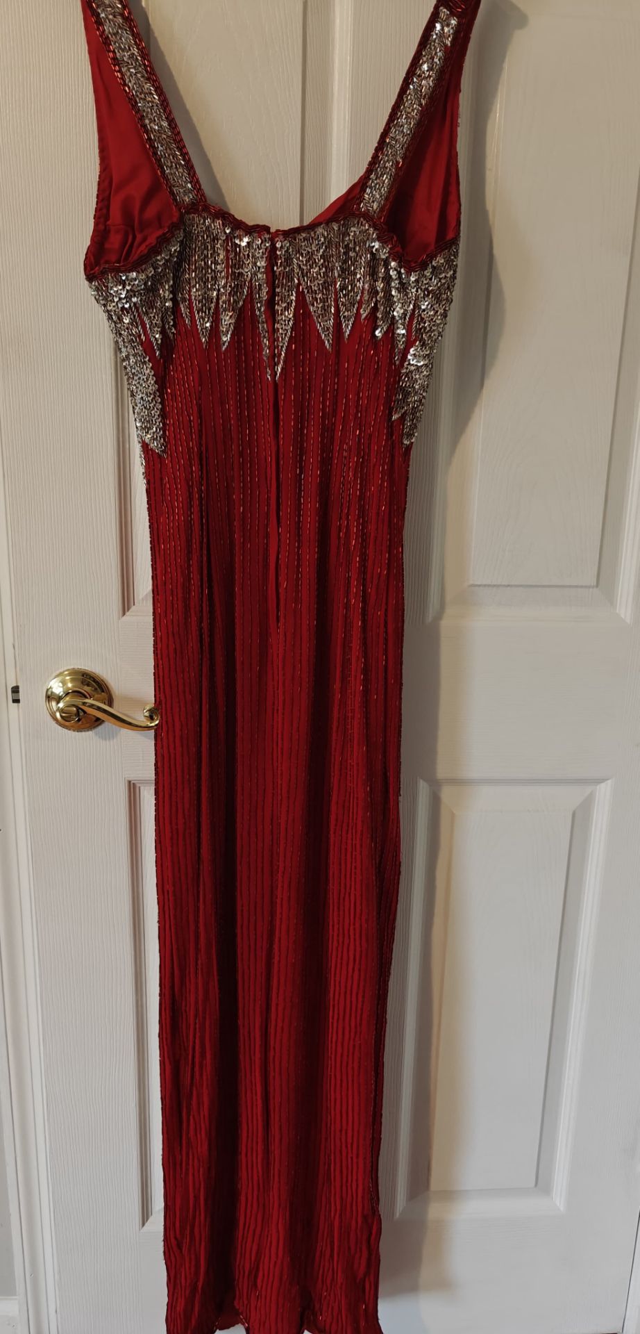 Hand-beaded Red Gown with High Slit - photo 3