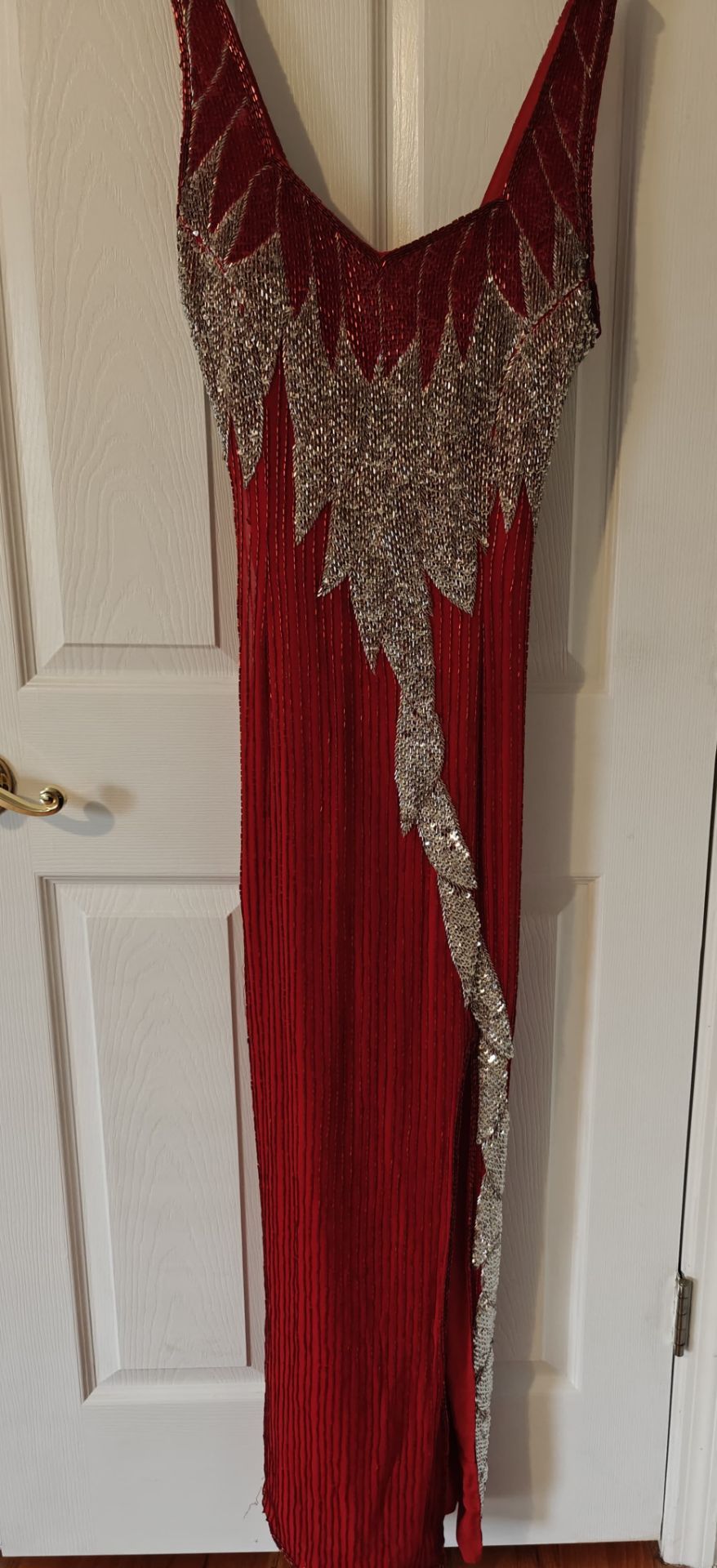 Hand-beaded Red Gown with High Slit - photo 4
