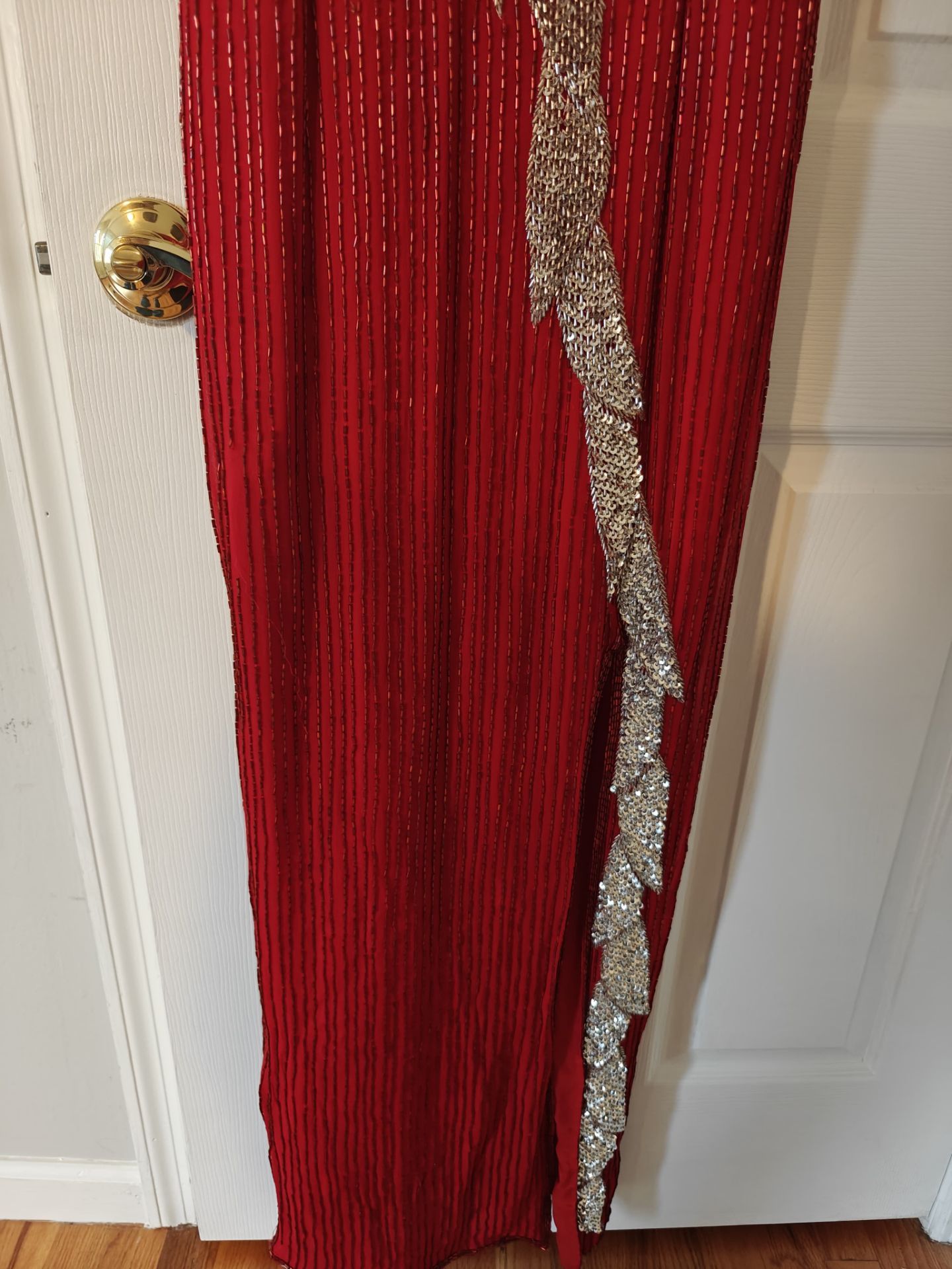 Hand-beaded Red Gown with High Slit - photo 5