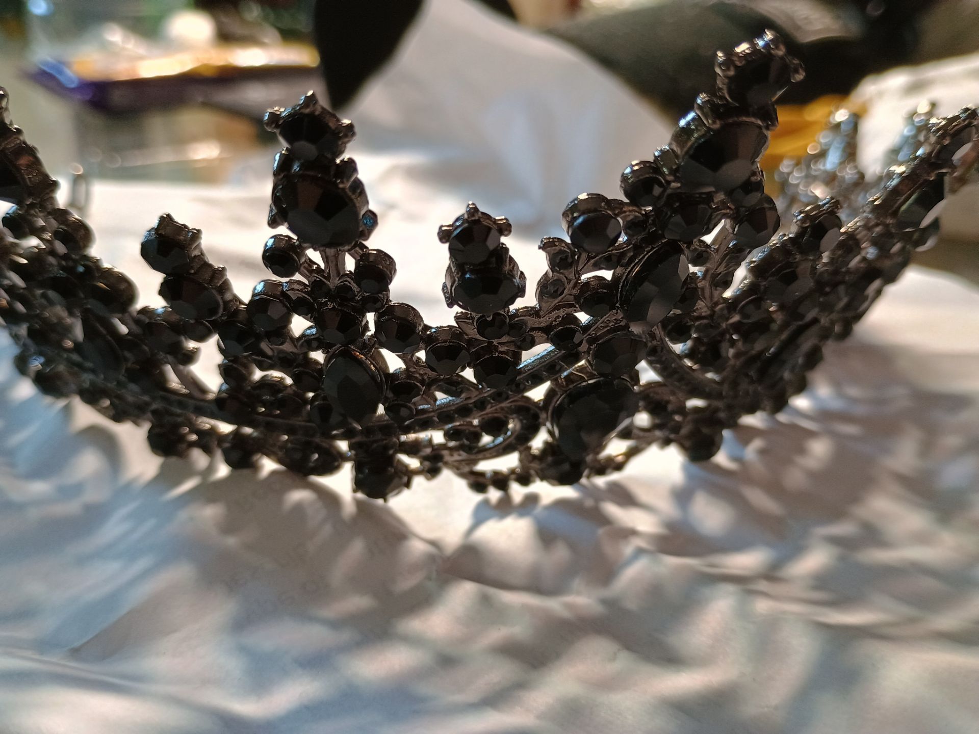 Silver Toned Black Crystal Tiara Crown - photo 2