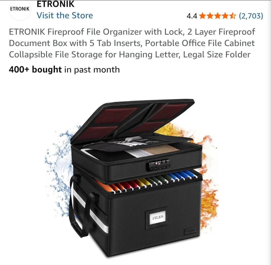 Fireproof File Organizer Box with Lock
