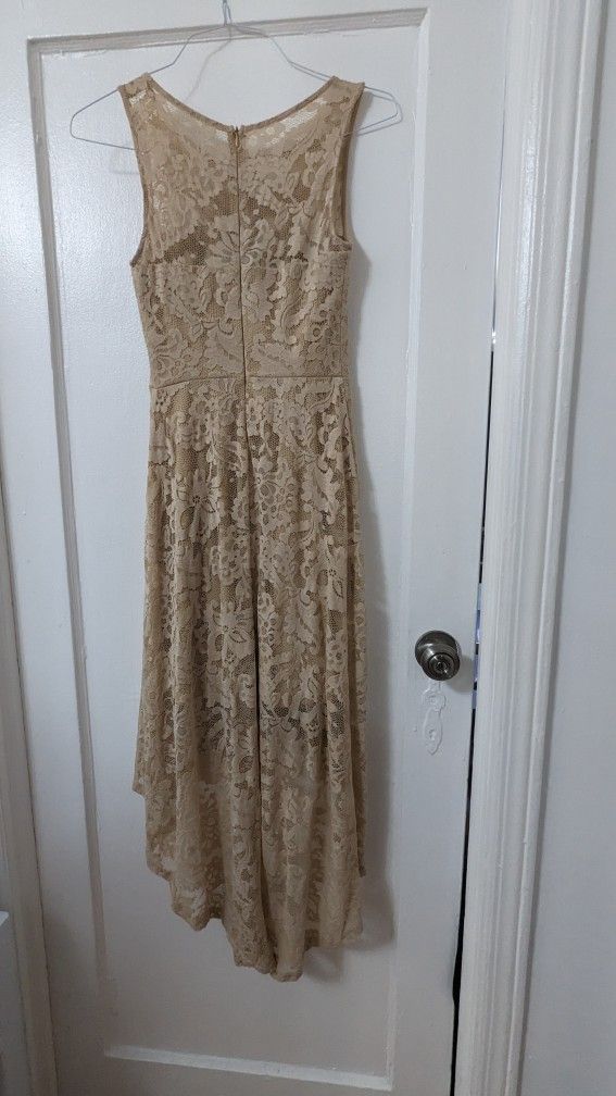 Champagne High Low Illusion Sweetheart Neckline Lace Dress - photo 2