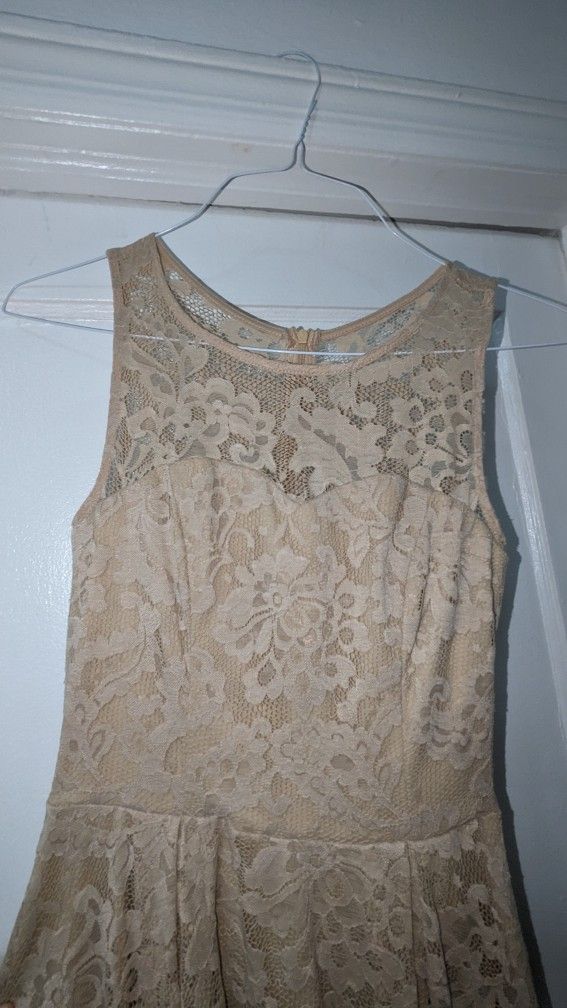 Champagne High Low Illusion Sweetheart Neckline Lace Dress - photo 3