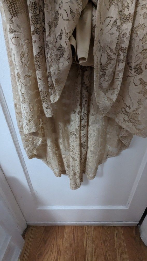 Champagne High Low Illusion Sweetheart Neckline Lace Dress - photo 4