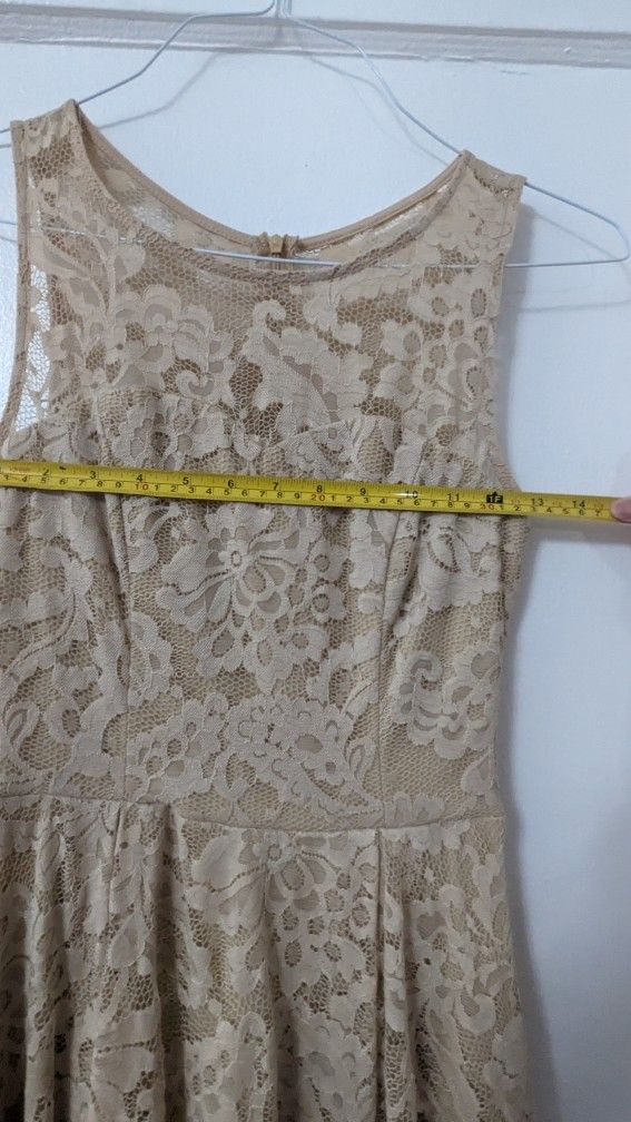 Champagne High Low Illusion Sweetheart Neckline Lace Dress - photo 5