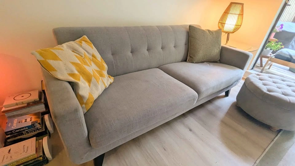 Grey two-seater sofa with storage ottoman - photo 2