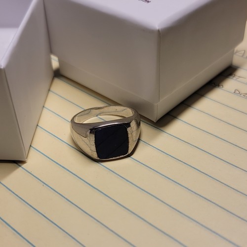 Men's Silver Signet Ring Square Blue Lapis Lazuli Bezel Setting - photo 2