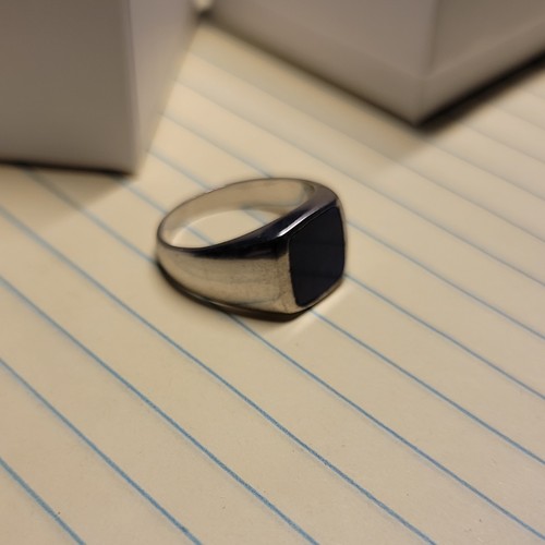 Men's Silver Signet Ring Square Blue Lapis Lazuli Bezel Setting - photo 4