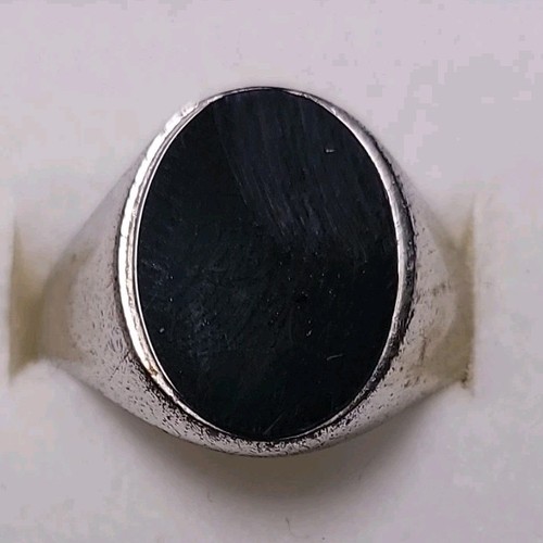 Handmade Italian Studio 925 Silver Men's Signet Ring Black Oval