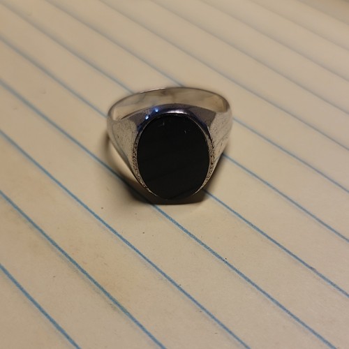 Handmade Italian Studio 925 Silver Men's Signet Ring Black Oval - photo 2