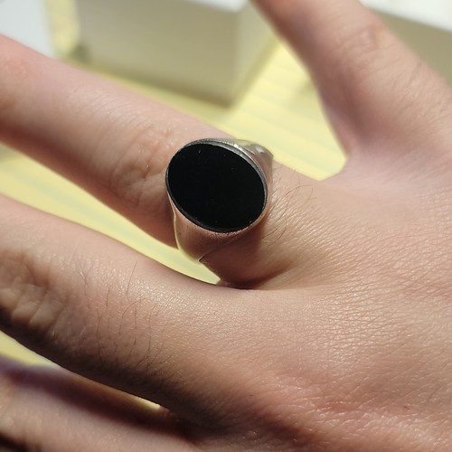 Handmade Italian Studio 925 Silver Men's Signet Ring Black Oval - photo 4