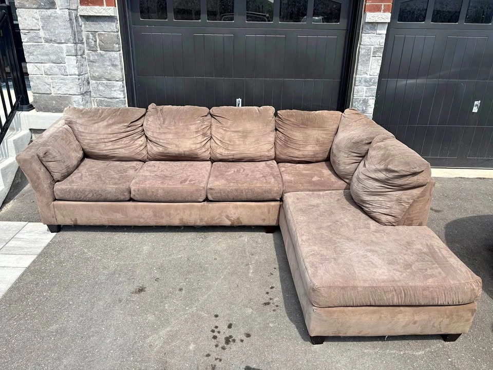 Brown Suede Sectional Sofa with long Chaise