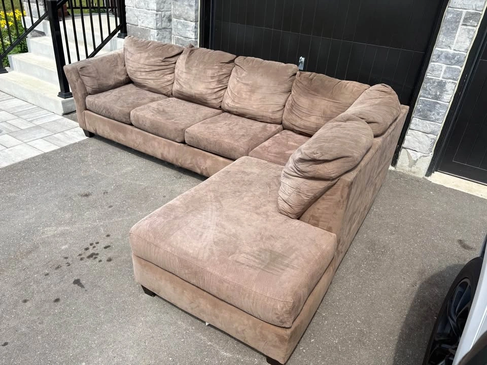 Brown Suede Sectional Sofa with long Chaise - photo 2