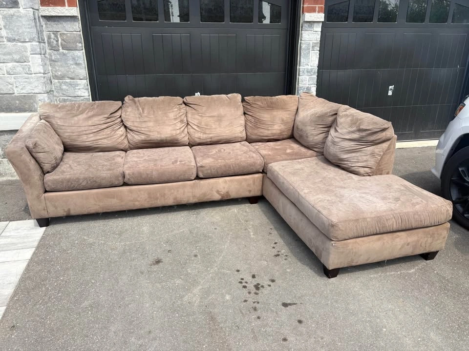 Brown Suede Sectional Sofa with long Chaise - photo 3