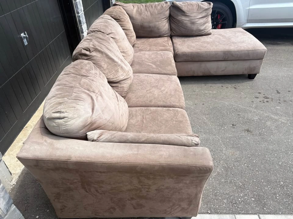 Brown Suede Sectional Sofa with long Chaise - photo 4