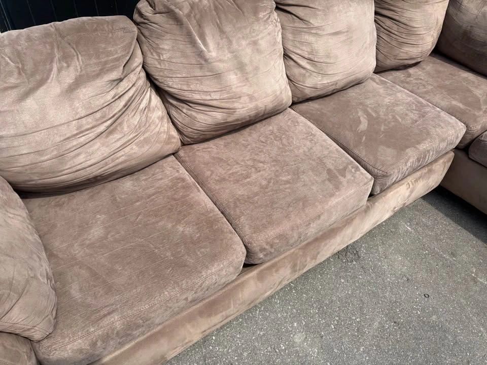 Brown Suede Sectional Sofa with long Chaise - photo 5